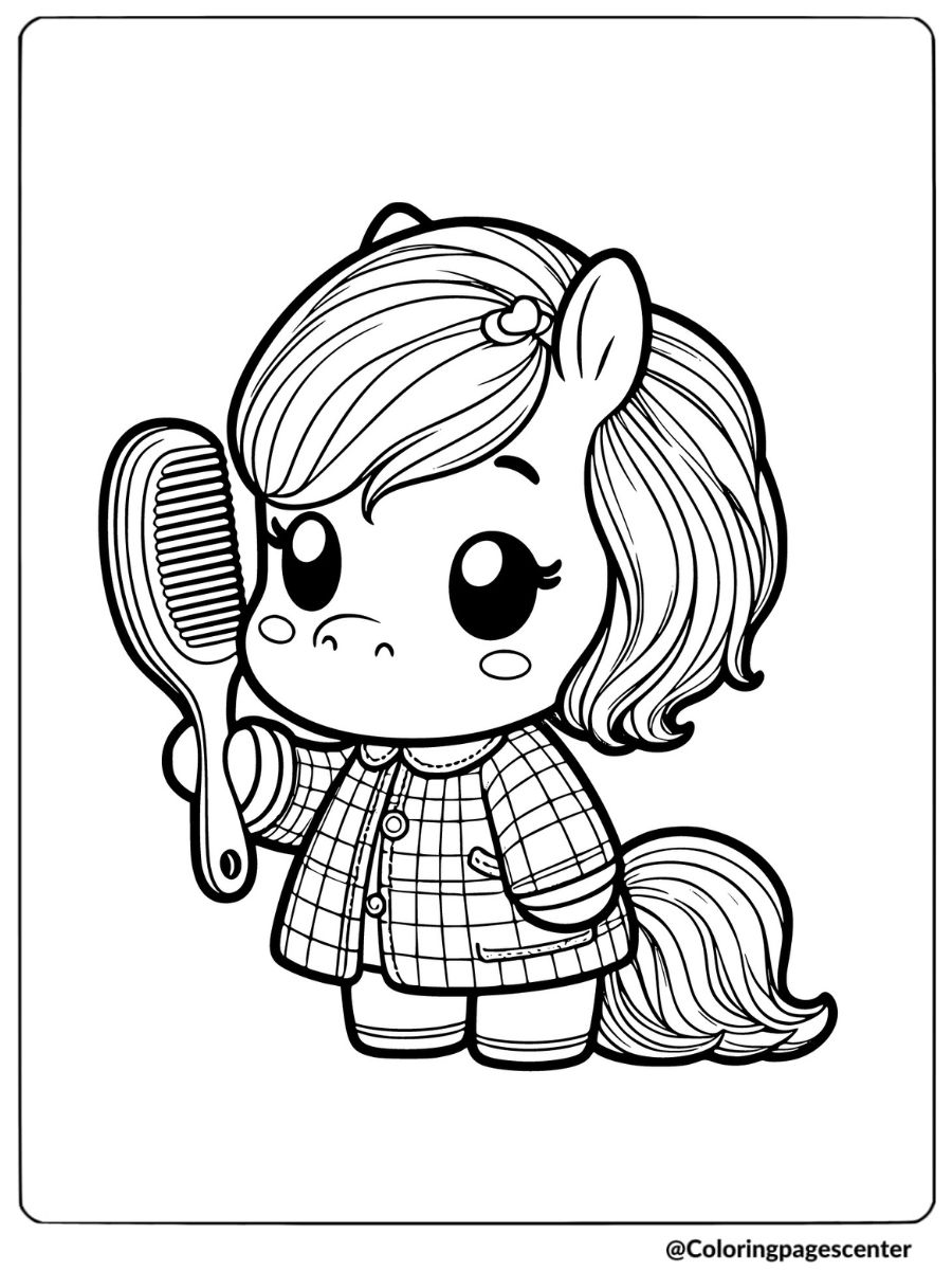 Easy horse holding a brush coloring page for kids