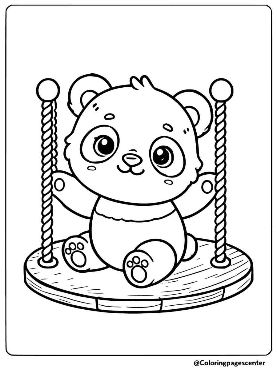 Panda coloring page for toddlers featuring a panda on a swing