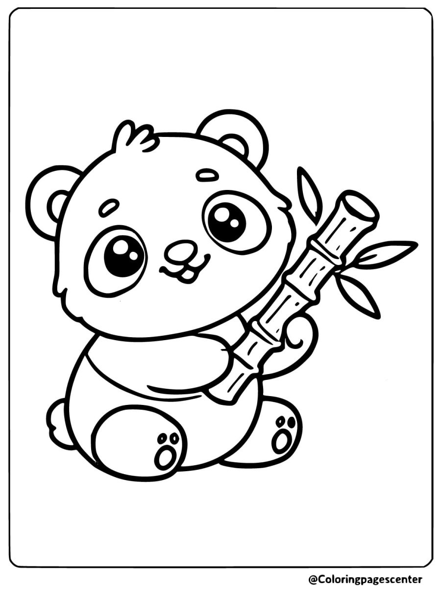 Simple panda coloring page of a panda holding bamboo