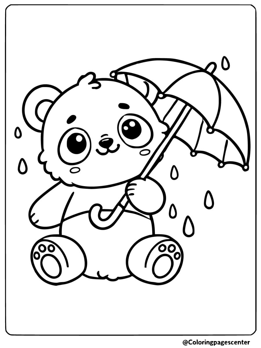 Coloring page of an easy panda with an umbrella