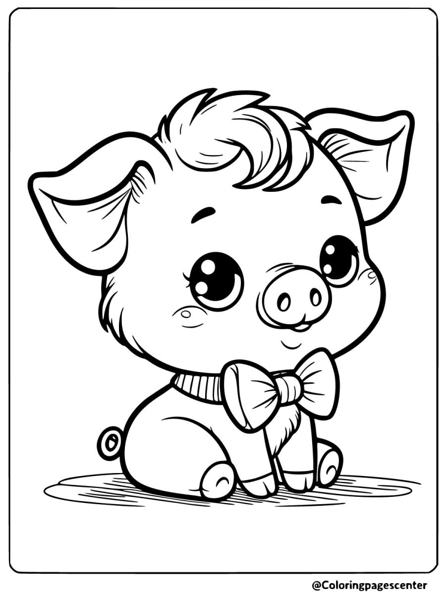 Easy coloring page of a pig wearing a bowtie