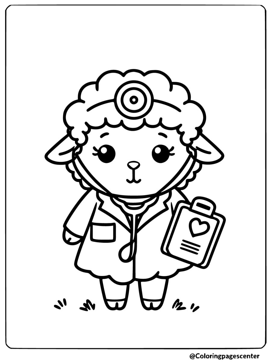 Simple sheep in doctor outfit coloring page for kids