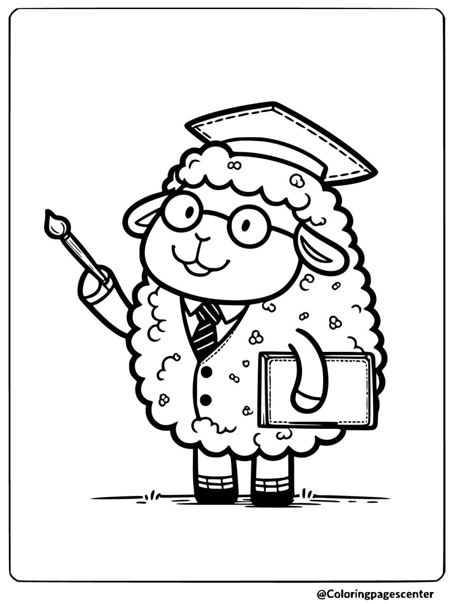 Sheep with graduation cap coloring page for kids