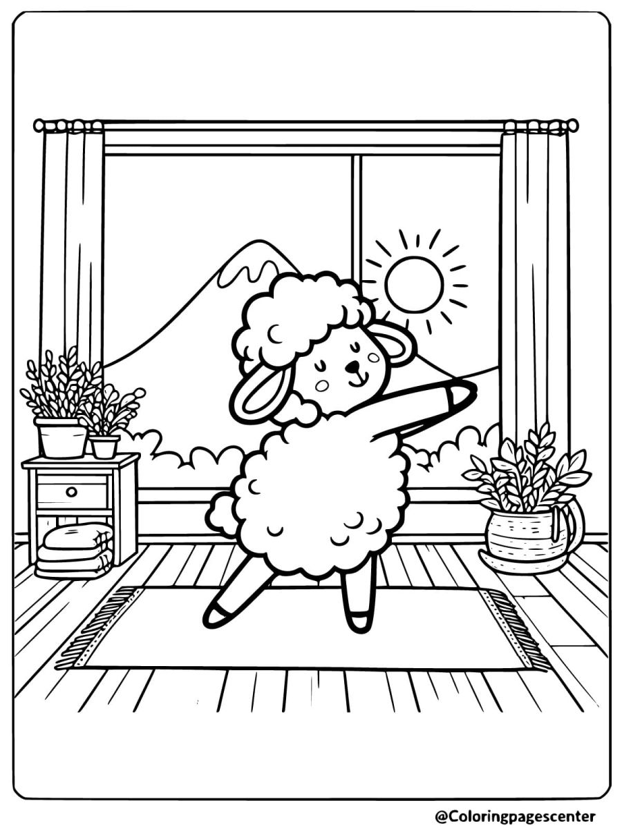 Sheep doing yoga coloring page for kids