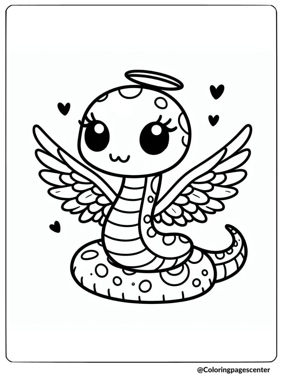 Easy snake with angel wings and halo coloring page