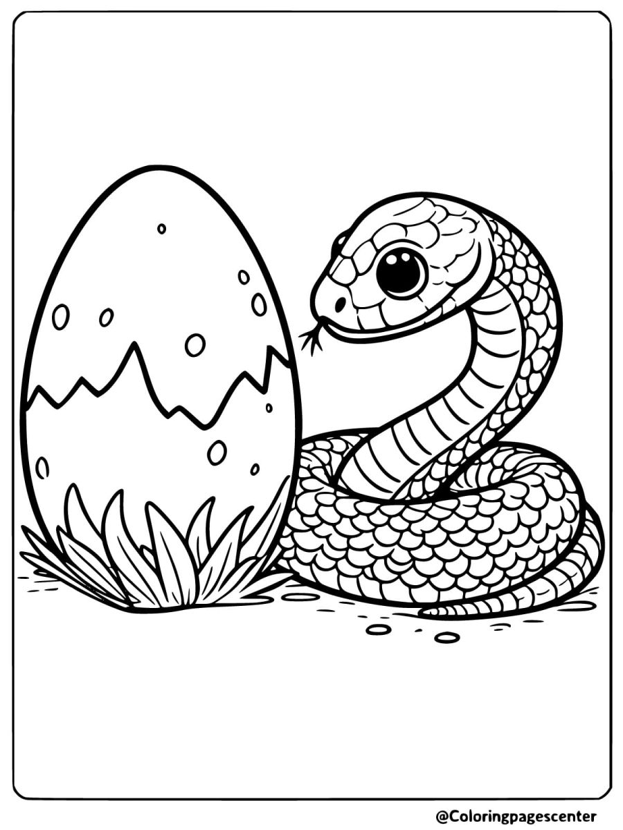 Easy snake with an egg in a grass field coloring page