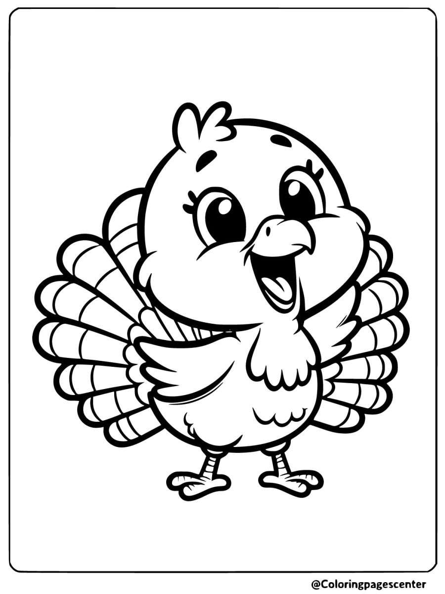 Easy happy turkey coloring page for beginners