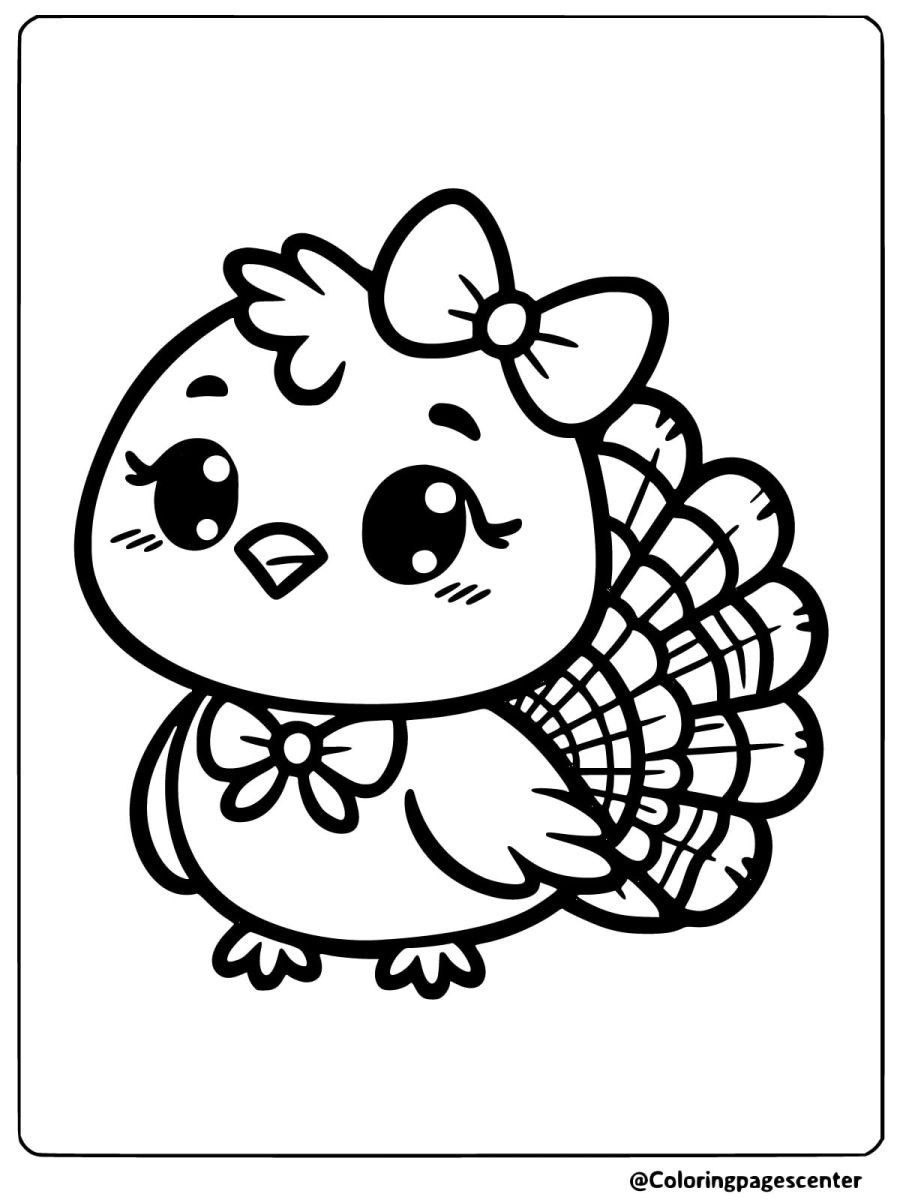 Simple turkey with bow coloring page for children