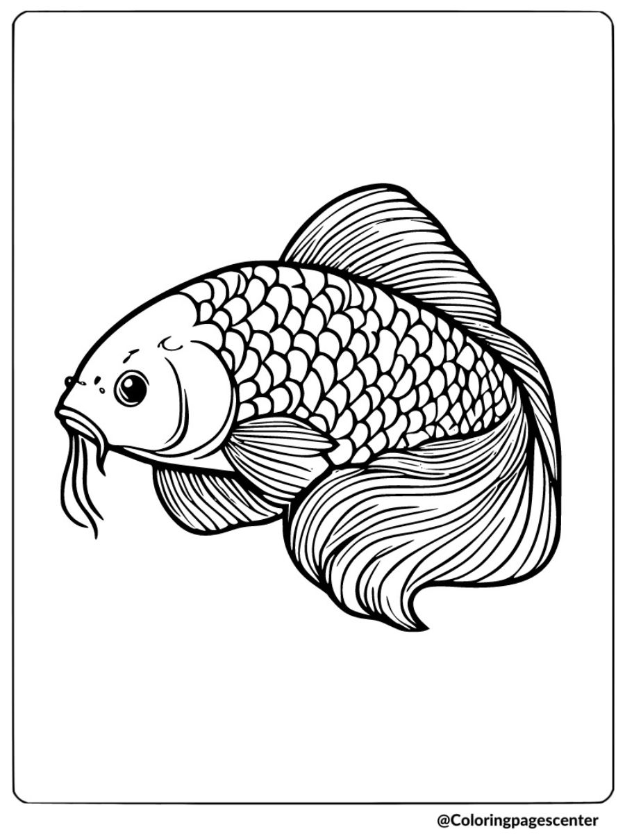 Detailed goldfish with flowing fins coloring page