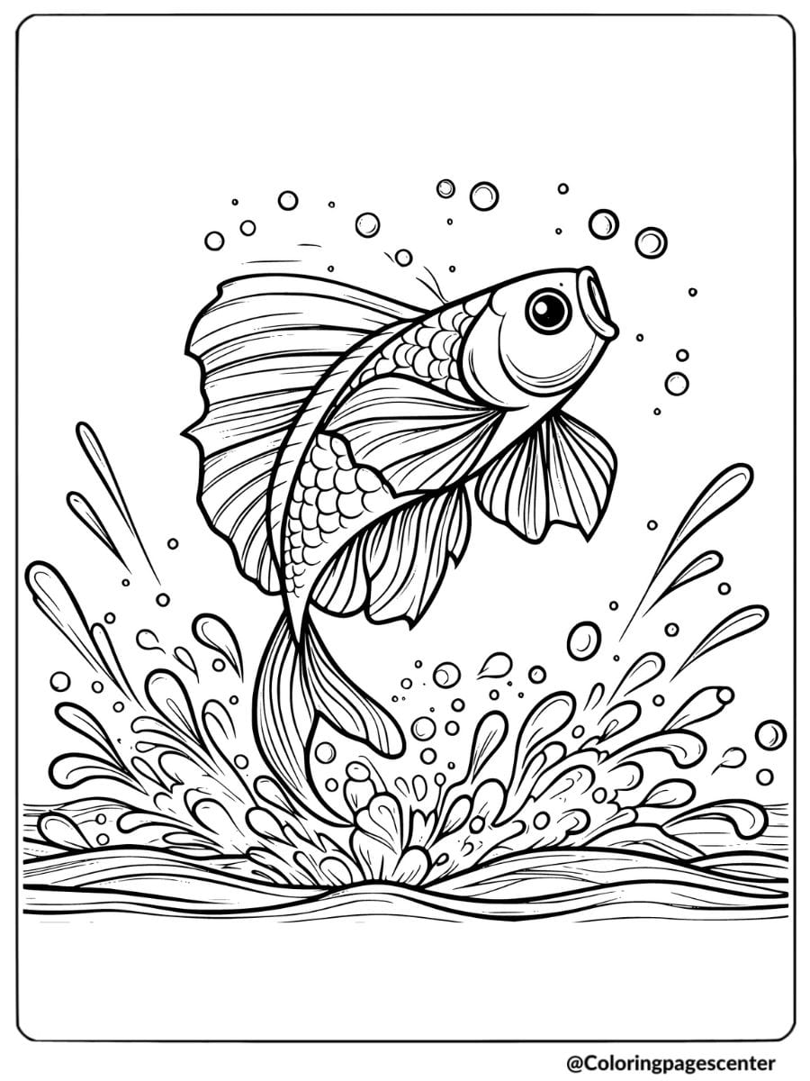 Fish splashing out of the water in the ocean coloring page