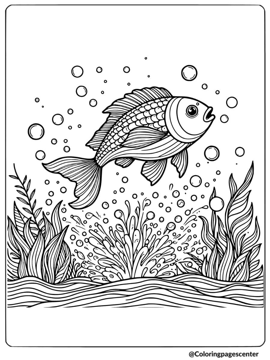 Fish swimming in the ocean with water splashes coloring page