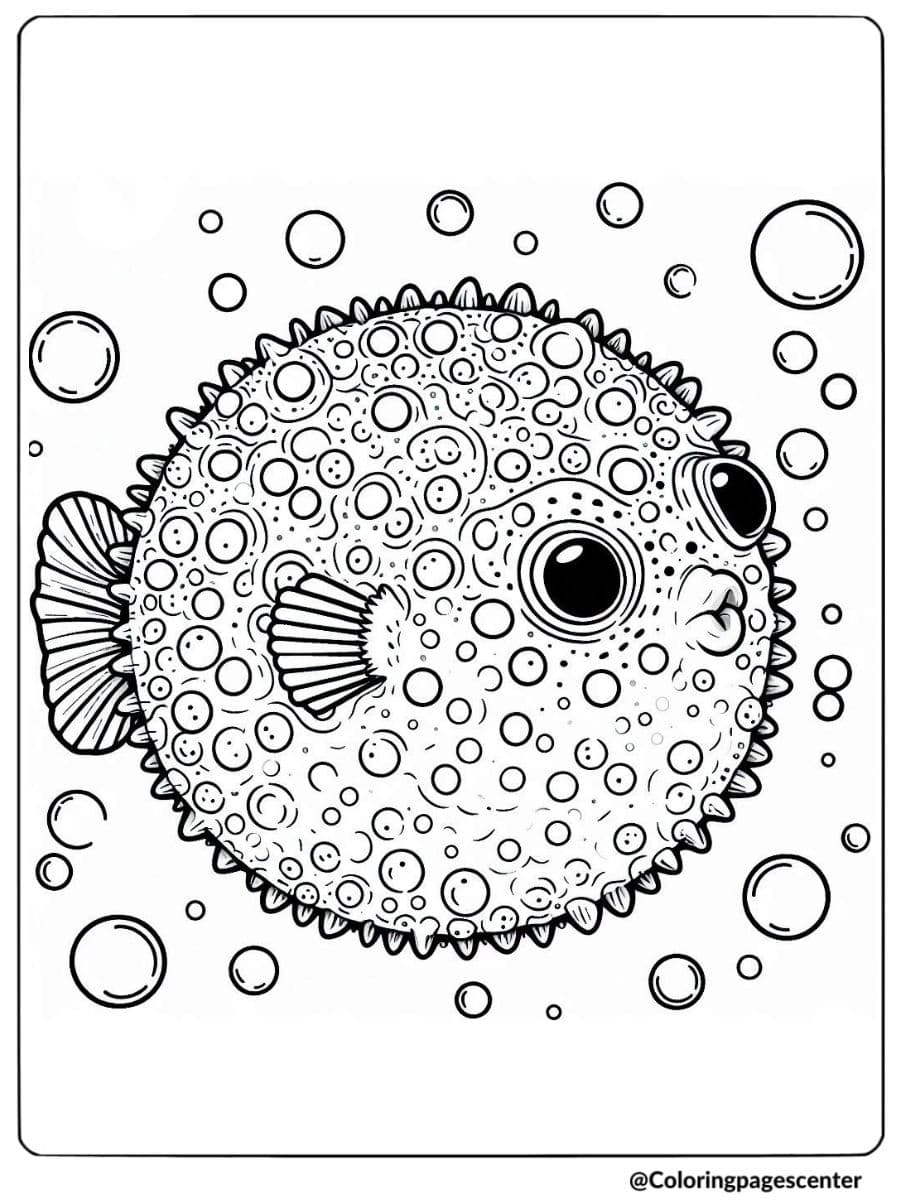 Adorable pufferfish with bubbles coloring page