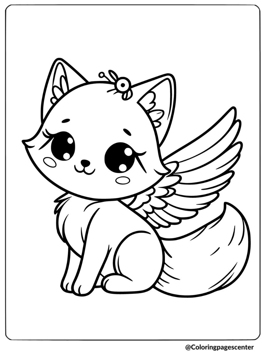 Adorable fox with wings coloring page