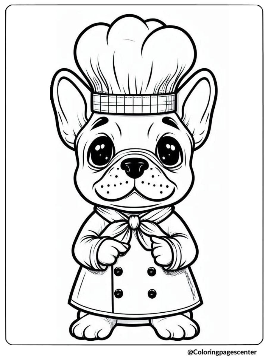 French Bulldog in chef costume coloring page