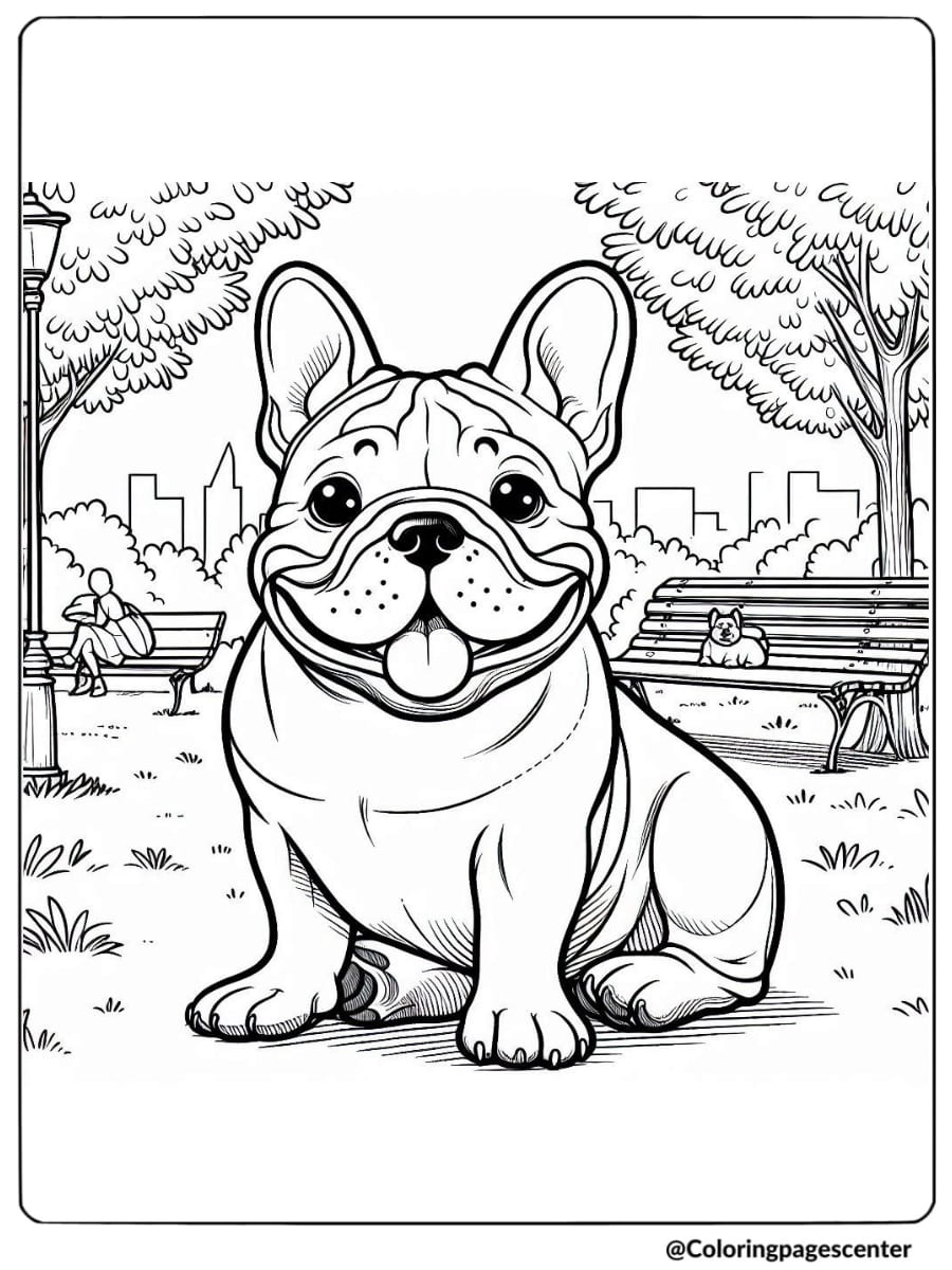 French Bulldog enjoying a day in the park coloring page