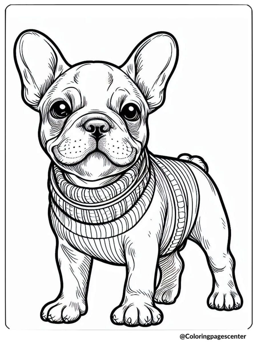 Cozy French Bulldog wearing a sweater coloring page