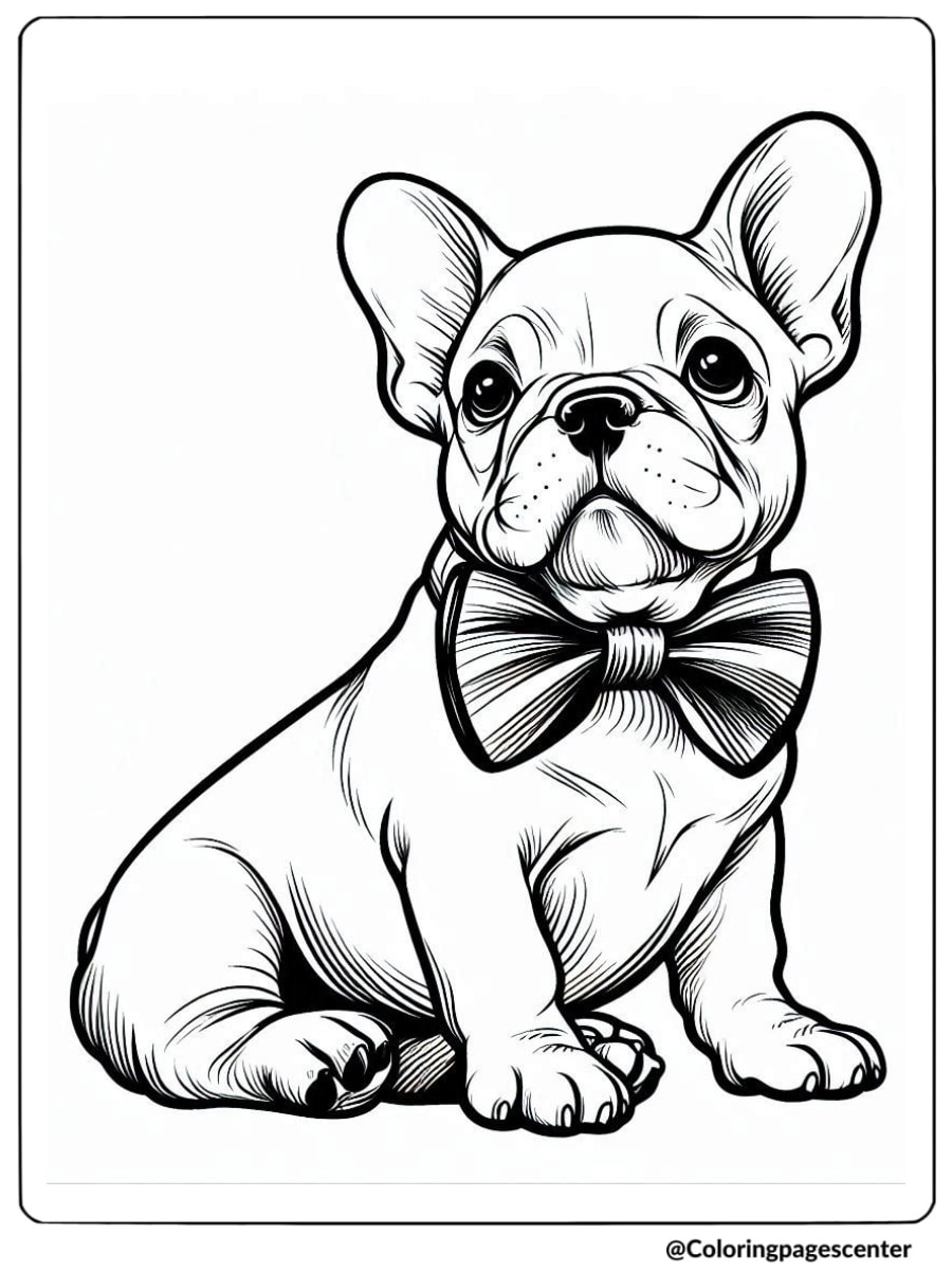 Stylish French Bulldog wearing a bow tie coloring page