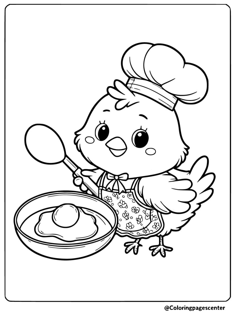 Funny chicken wearing chef hat coloring page