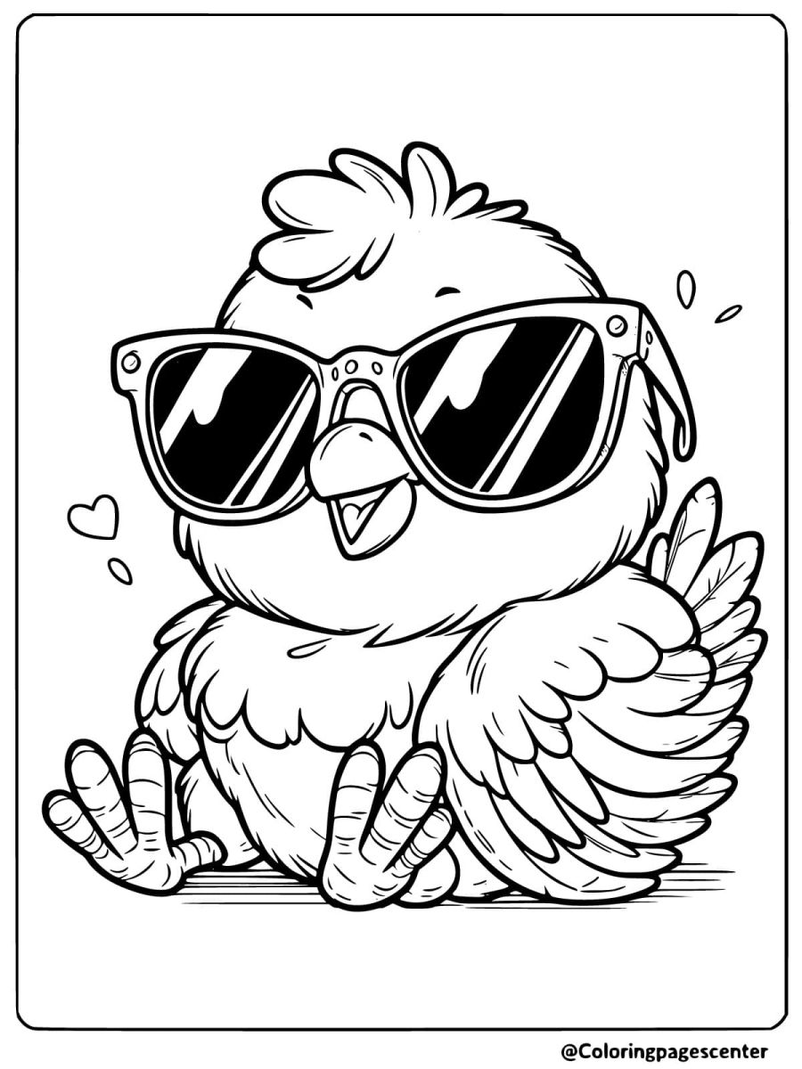 Funny chicken with sunglasses coloring page