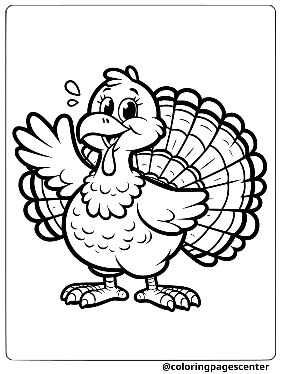 Funny turkey waving its wing coloring page