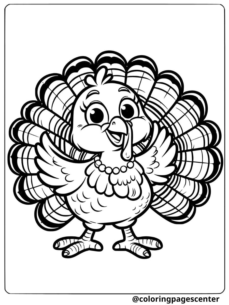 Funny turkey wearing a necklace coloring page