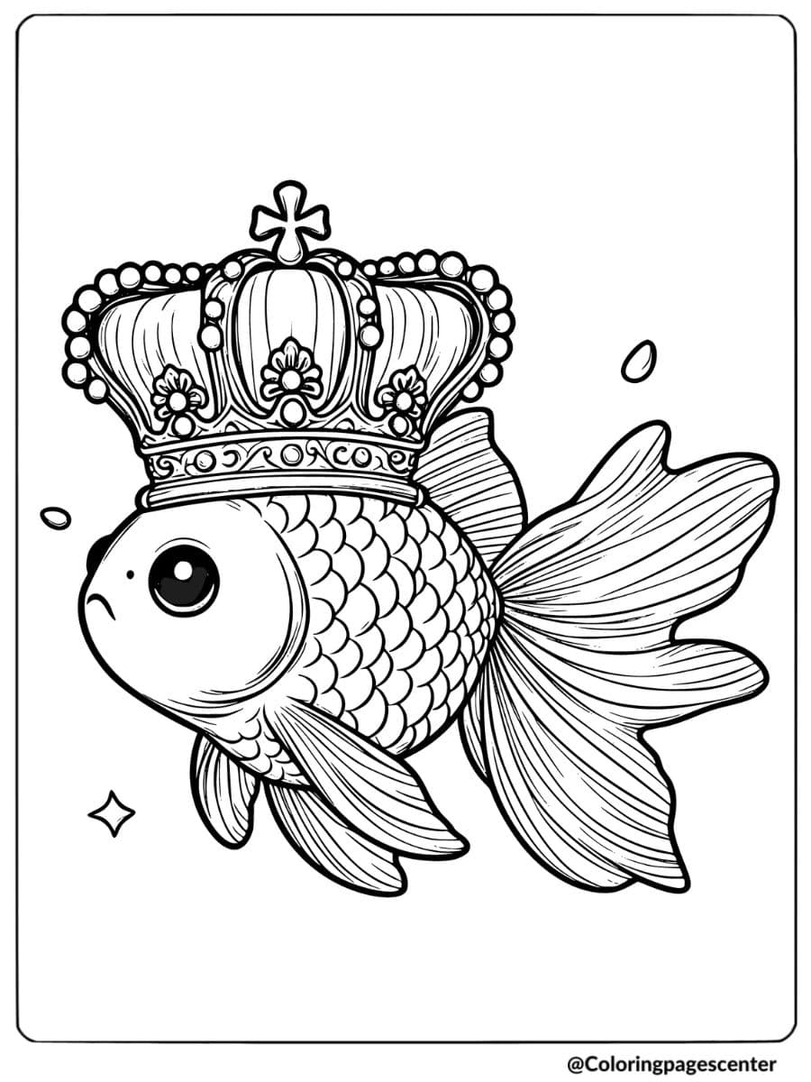 Goldfish wearing a crown coloring page