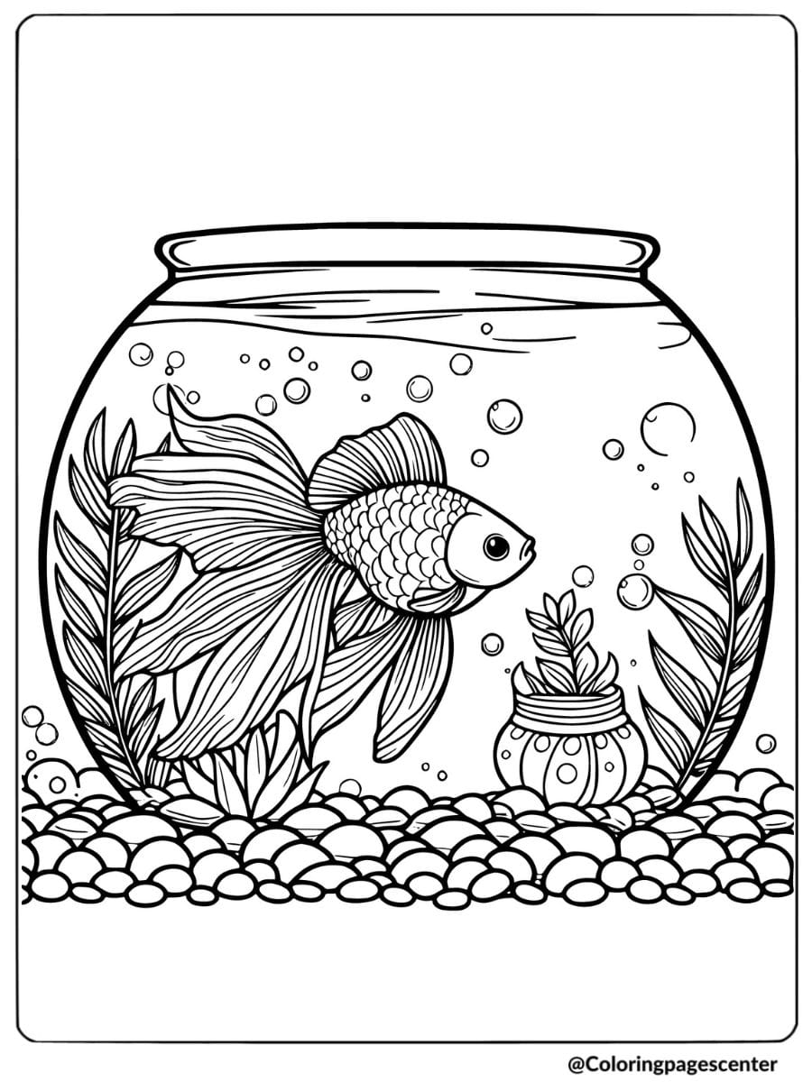 Goldfish swimming in a fishbowl coloring page