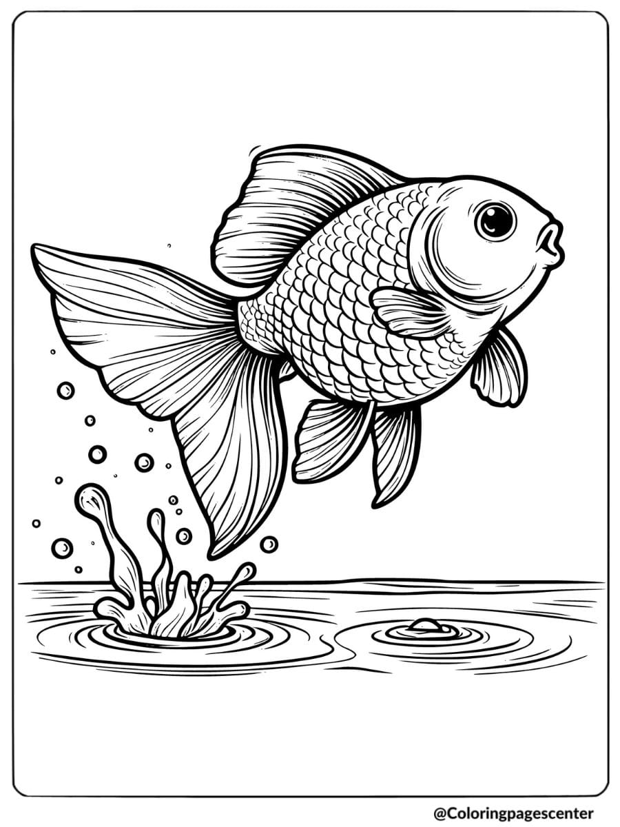 Goldfish jumping out of water coloring page