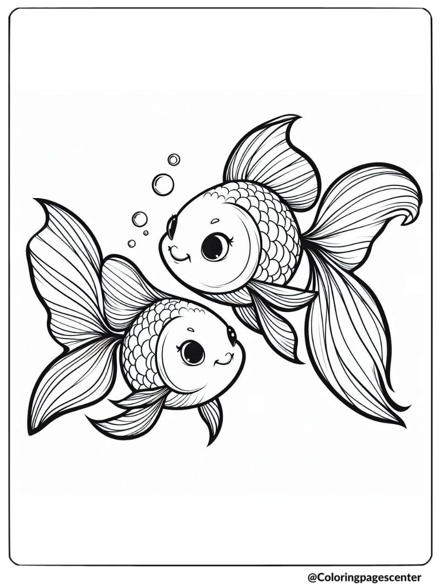 Cute swimming goldfish coloring page for kids