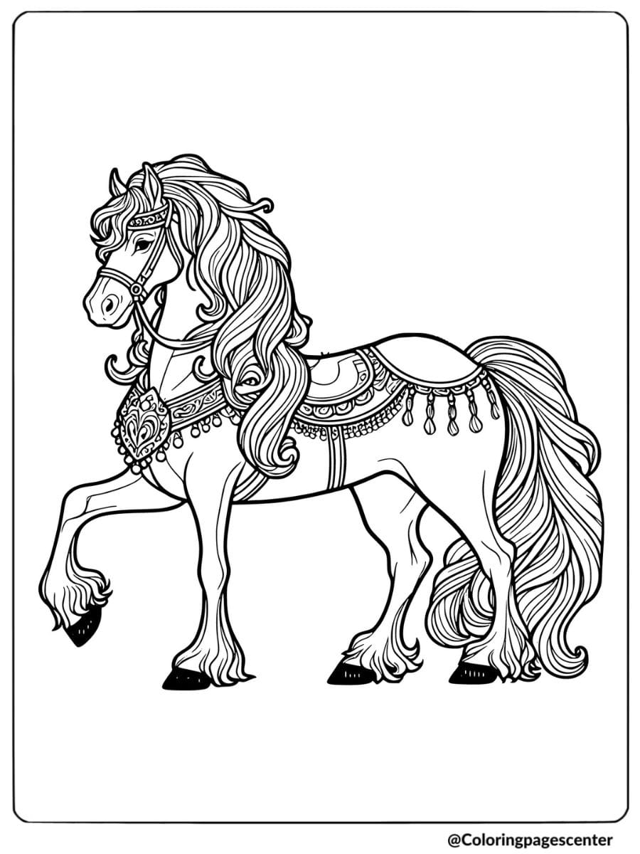 Decorated horse in parade gear coloring page