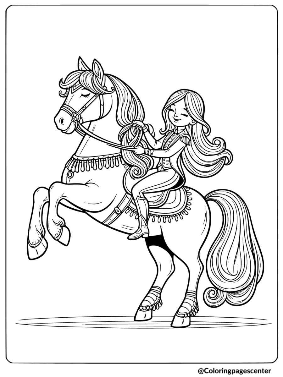 Girl riding a horse coloring page