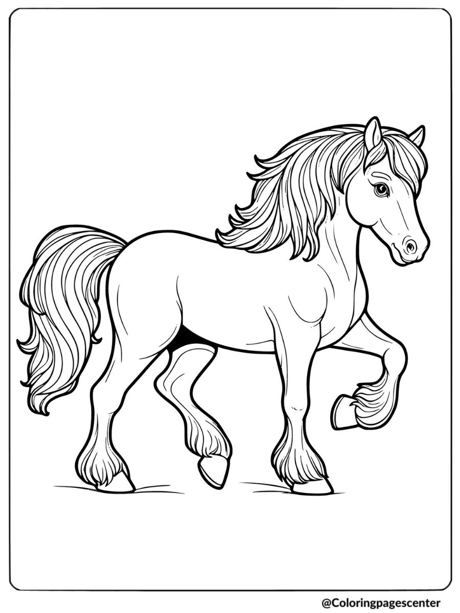 A trotting horse with flowing mane coloring page