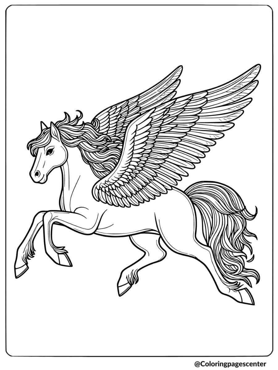 Flying Pegasus horse with wings coloring page