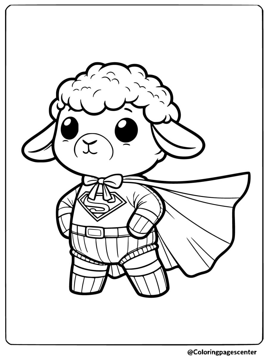 Lamb dressed as a superhero with cape coloring page