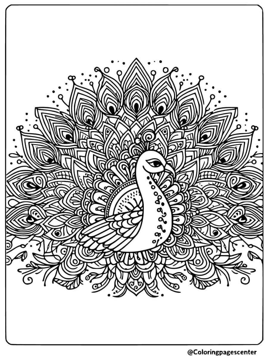 Peacock with artistic mandala coloring page