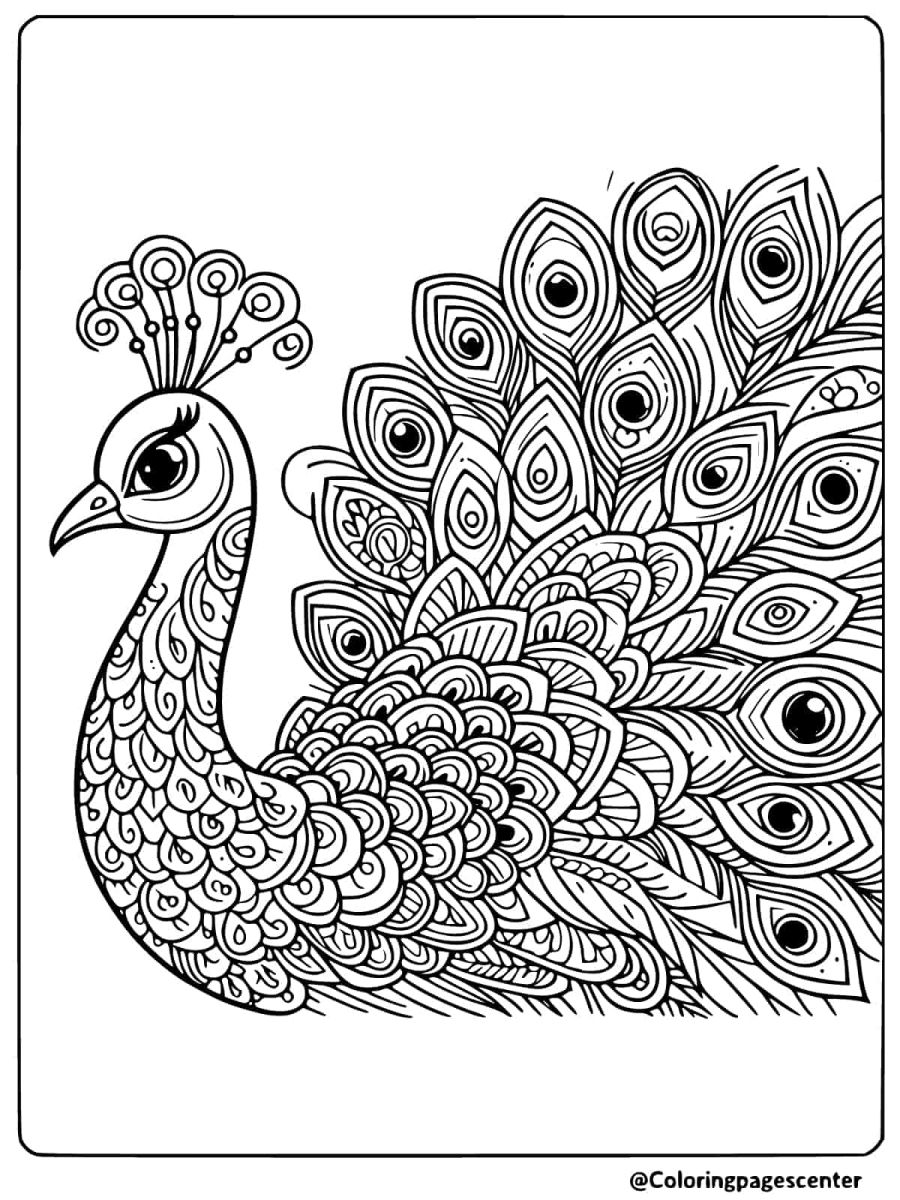 Peacock mandala design coloring page