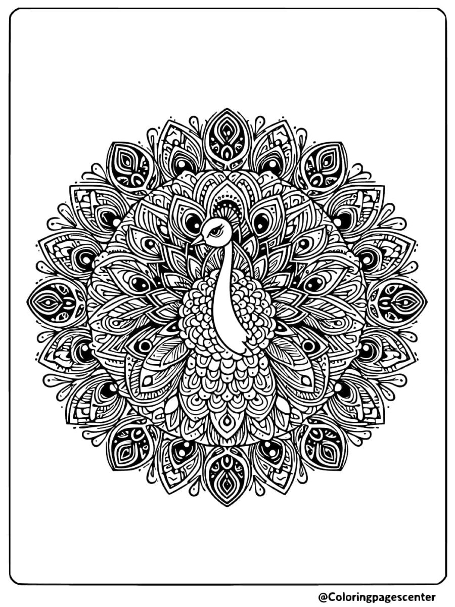 Elaborate peacock mandala coloring page