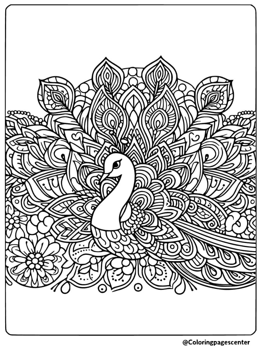 Peacock in mandala style coloring page