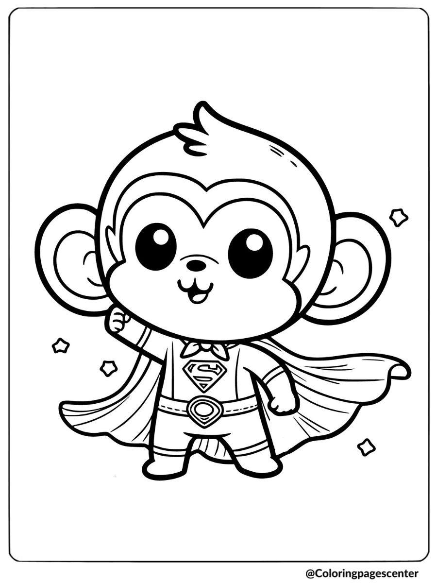 Cute superhero monkey coloring page for kids