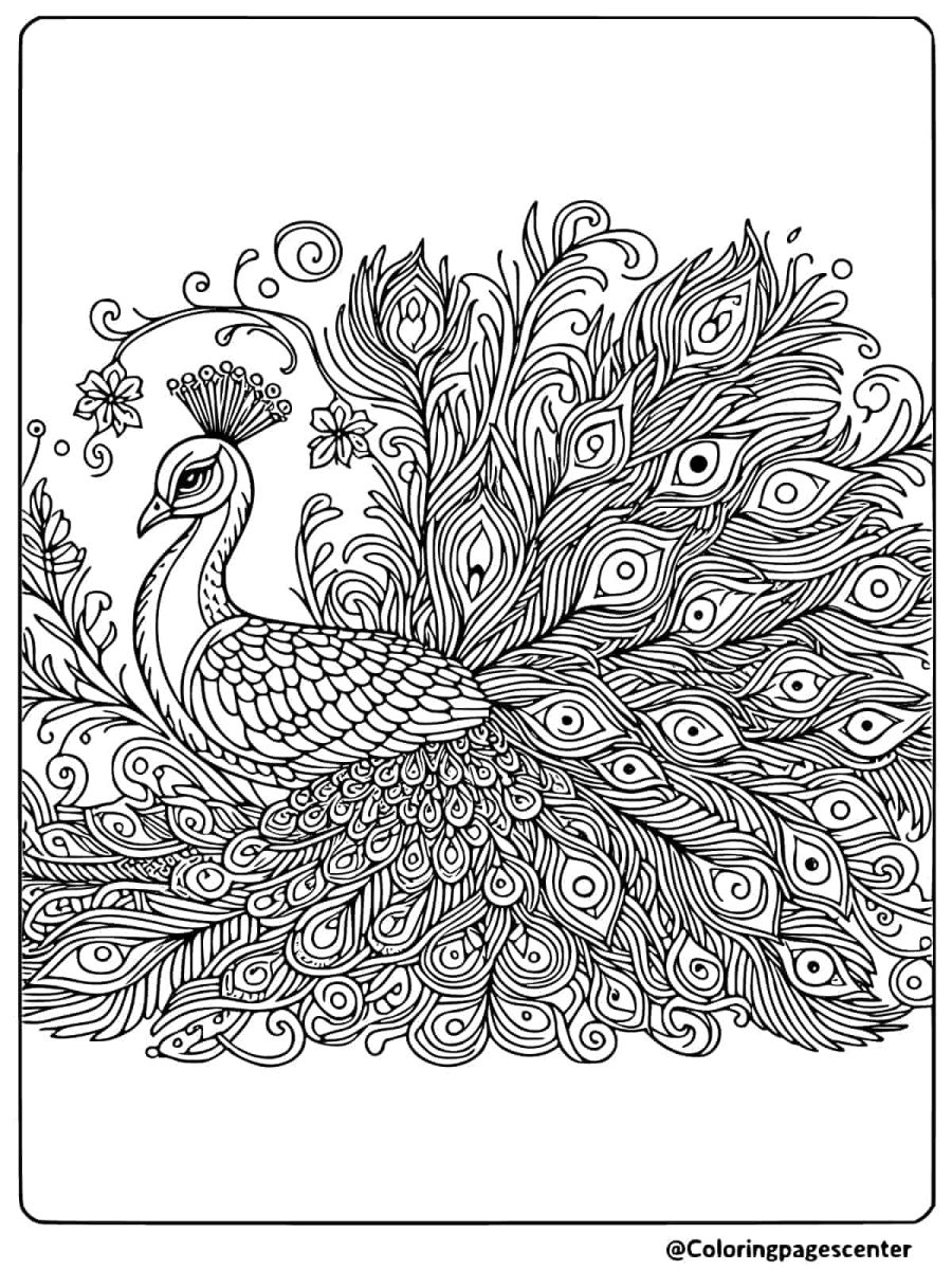 Decorative peacock feathers coloring page