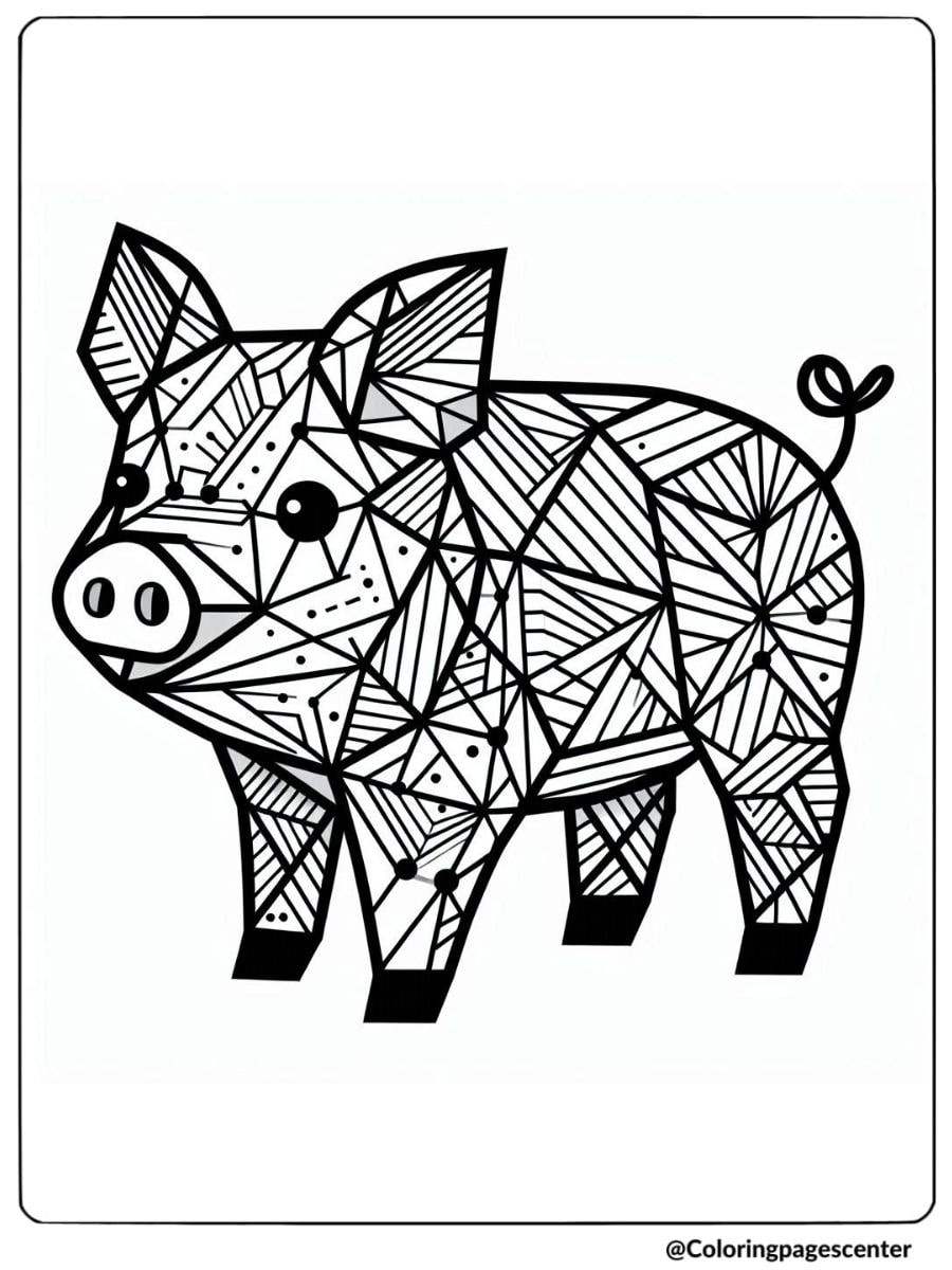 Abstract geometric pig coloring page for adults