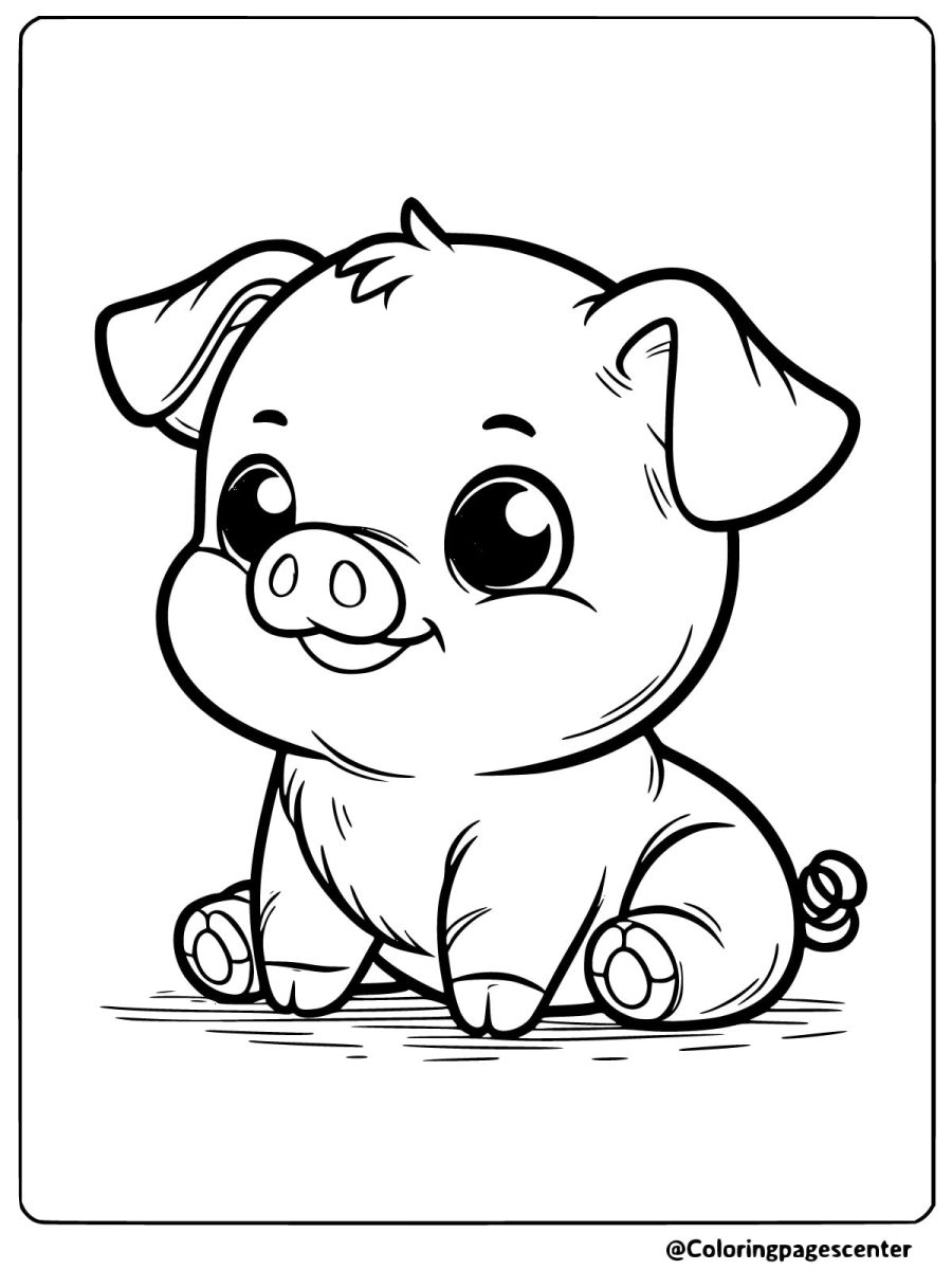 A cute pig sitting happily coloring page