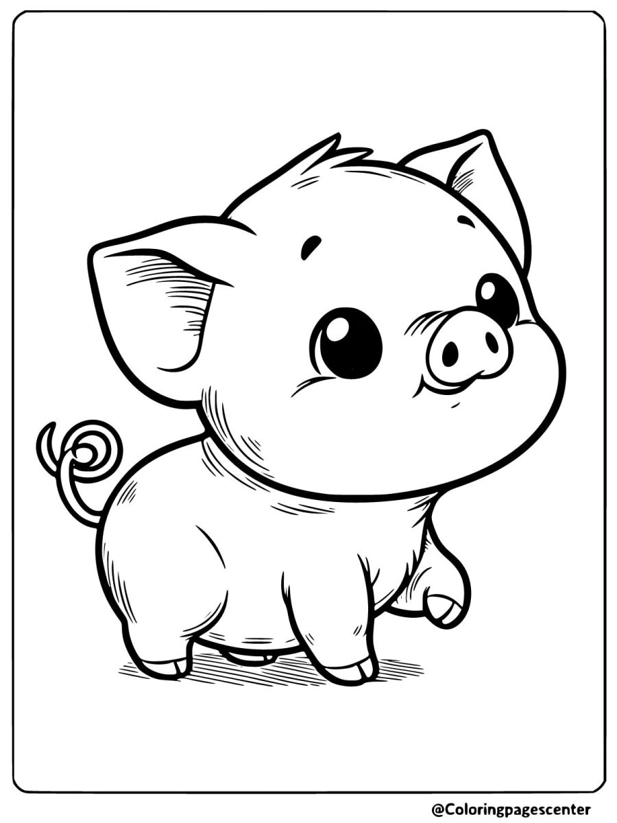 A happy pig walking with a cute smile coloring page