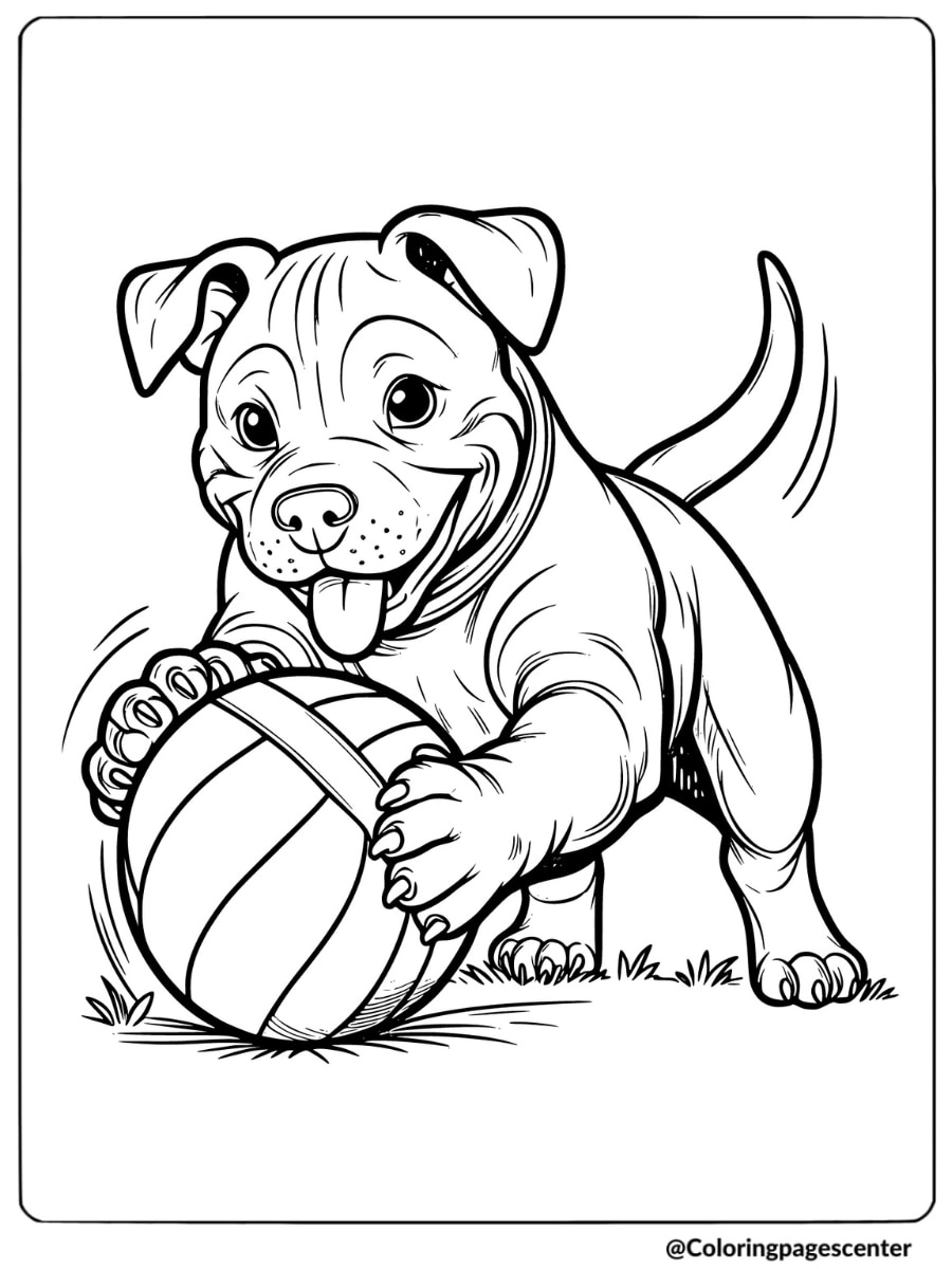 Pitbull puppy playing with ball coloring page