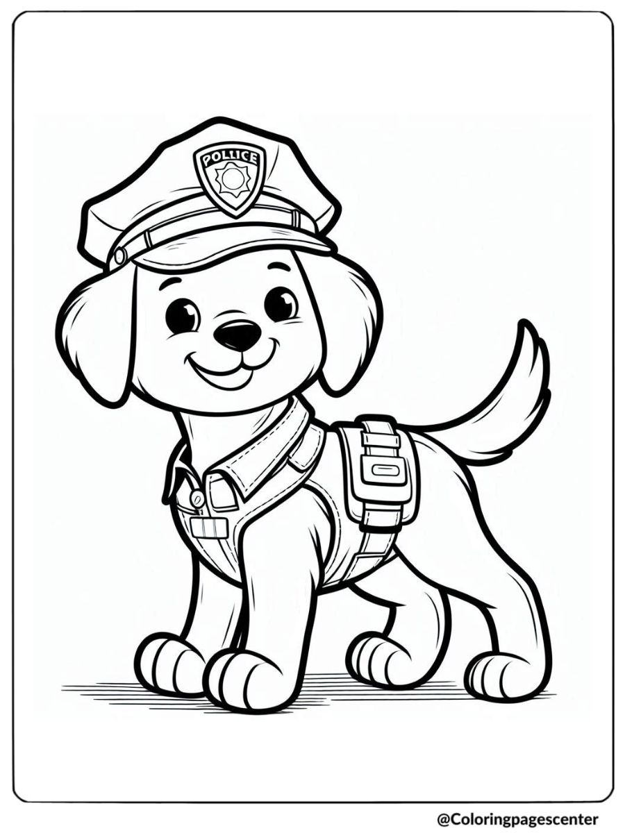 Adorable police dog in uniform coloring page