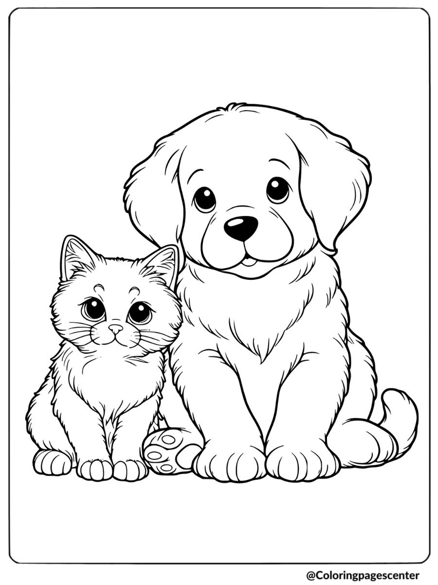 Puppy and kitten coloring page