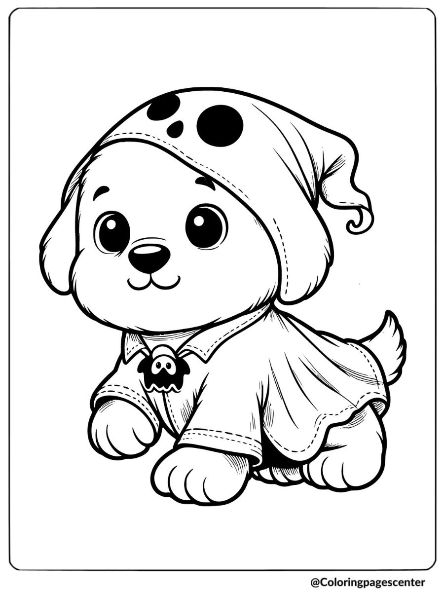 Puppy dressed in a cute Halloween costume coloring page