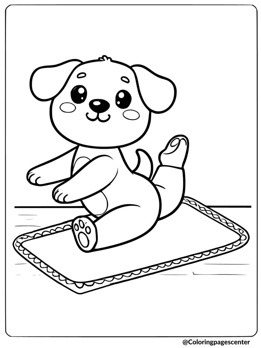 Playful puppy practicing yoga on a mat coloring page