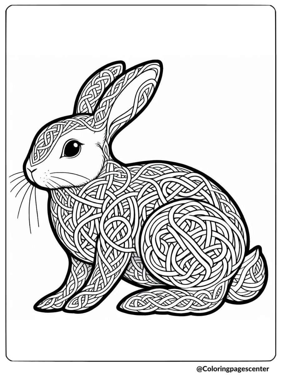 Rabbit in Celtic knot design coloring page for adults