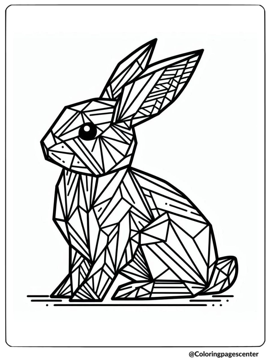 Abstract geometric rabbit coloring page for adults